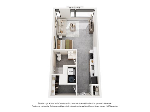 Floor plan for studio, 1 bath, 559 sqft